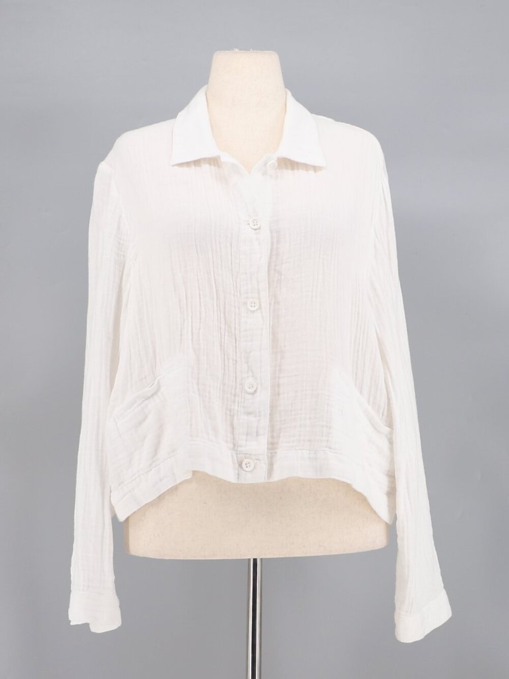 EILEEN FISHER White Gauze Cotton Button Front Shirt Top Size XL